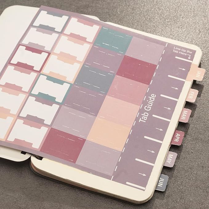 Lumintutu Laminated Planner Monthly Stickers,48 Adhesive Plan Tabs for Notebooks (2 Sets 12 Month Tabs and 24 Blank Tabs), Calendar Monthly Divider Set (Small Purple & Pink)