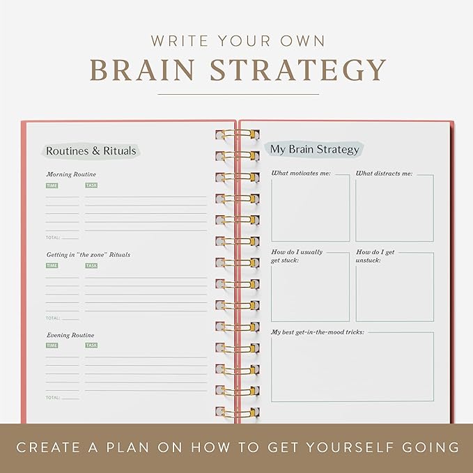 The ADHD Planner - Undated Daily Weekly Schedule Organizer Journal for Disorganized People - Habit Tracker Record Emotions & Mood - Academic Goals - Structure & Focus for Adults Brains (Spiral) (Red)