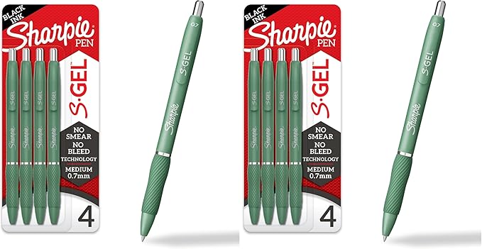 Sharpie S-Gel, Gel Pens, Medium Point, Black Ink | 0.7mm | Green Barrel | 8 Pens Total
