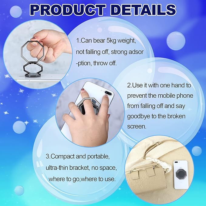 Frienda 3 Pieces Phone Ring Holder Stand Finger Kickstand 360 Degree Rotation Foldable Phone Grip Metal Cellphone Stand for Magnetic Car Mount Desk, Compatible with Most Smartphones, 3 Colors
