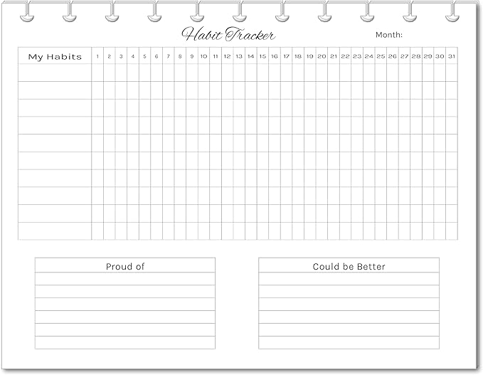 Horizontal Habit Tracker Inserts for 7, 9, 11 Disc | Mini, Classic, Skinny, Big, Letter, Junior Size Planners | Color or Black & White | Monthly Habit Log (Black & White, 11-Disc Letter)