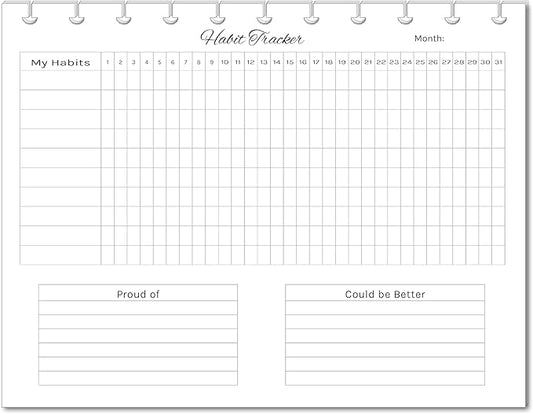 Horizontal Habit Tracker Inserts for 7, 9, 11 Disc | Mini, Classic, Skinny, Big, Letter, Junior Size Planners | Color or Black & White | Monthly Habit Log (Black & White, 11-Disc Letter)
