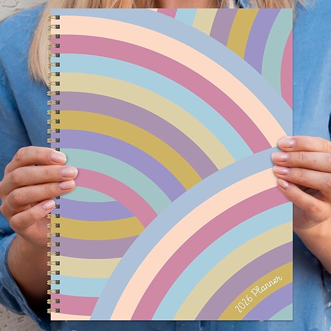 TF Publishing 2026 Almost Rainbow Large Weekly Monthly Planner with 12-Month Calendar Grid, Vertical Weekly Pages, Task and Habit Trackers, and Stickers - Large Planner for School or Work - 9in x 11in