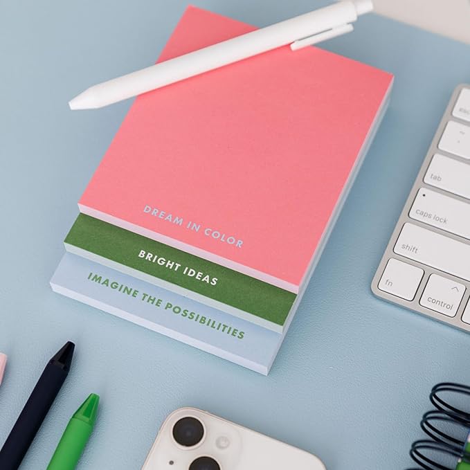 kate spade new york Stacked Notepad Assorted Sizes, Includes 3 Cute Notepads with 75 Sheets Each, Colorful Pads of Paper for Desk Notes (Dream in Color)