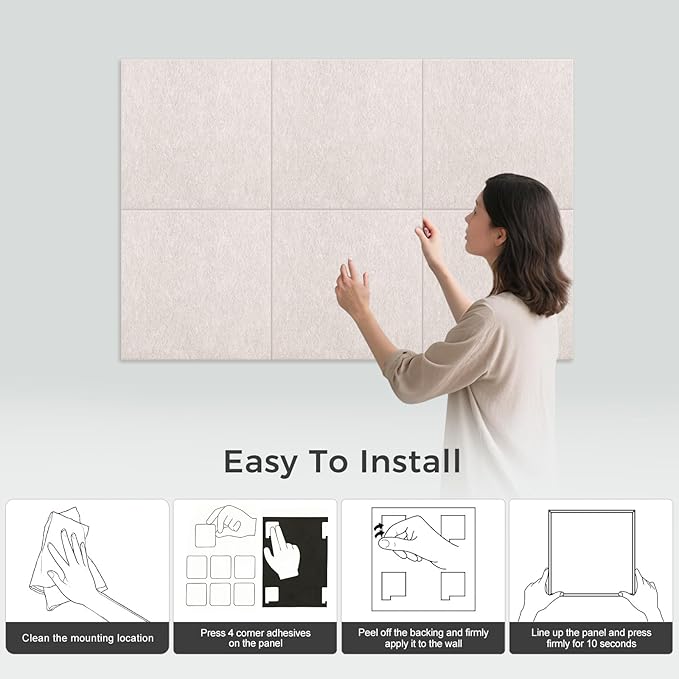 Large Felt Bulletin Board Tiles 36" x 24" Cork Board Alternative 6 Pack with 40 Adhesive Tabs Felt Wall Tiles Cork Boards for Walls Thick Slat Wall Panels for Home Office Classroom Decor