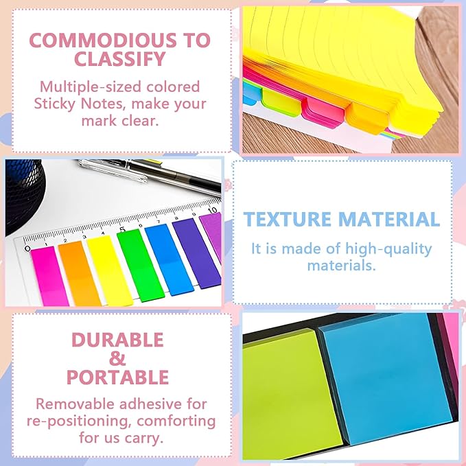 Sticky Notes Set 710 Pack, Divider Sticky Notes Tabs, Office Supplies, Planner Sticky Note Dividers Tabs, Book Notes, Back to School Supplies (710pcs)