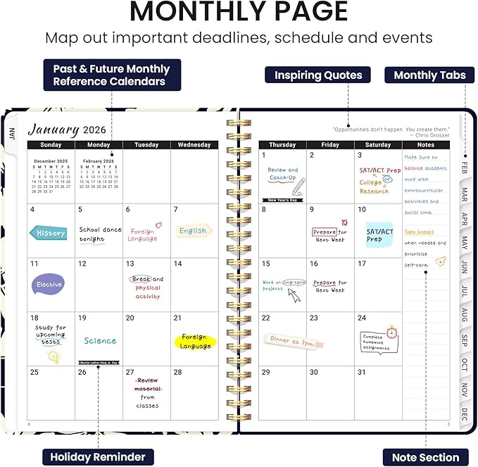 2026 Planner, Aesthetic Weekly and Monthly Planner for Women, Jan 2026 to Dec 2026, Hardcover 2026 Calendar Book with Monthly Tabs, Inner Pocket, Perfect for Office Home School - A4 (8.5" x 11"), Simple Daisy