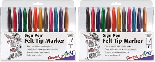 Pentel Felt Tip Sign Pen, Set of 12 Assorted Colors (S520-12) (Pack of 2)