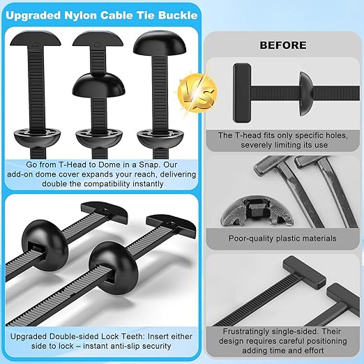 150Pcs Nylon Universal Cable Tie Buckle for Car, Upgraded Automotive Zipper Clips, Heavy Duty Self-Locking Zip Ties Holder with Pin & Button, Top Movable Dome Design