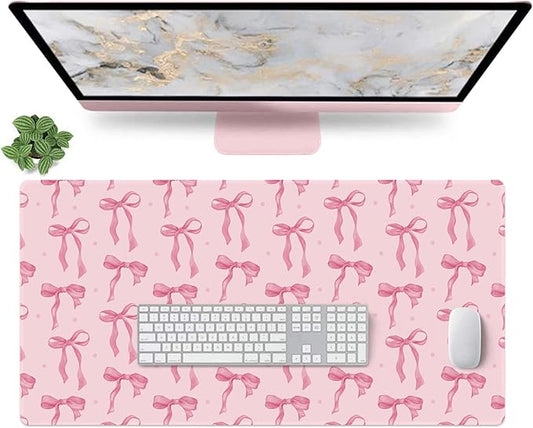 Pink Bows Mouse Pad for Computer Laptop PC, Non-Slip Rubber Base Gaming Mousepad, XL Large 31.5 x 15.7in Full Desk Mat Pink Keyboard Mat Cute Computer Mouse Pad Home Office Decor Accessories