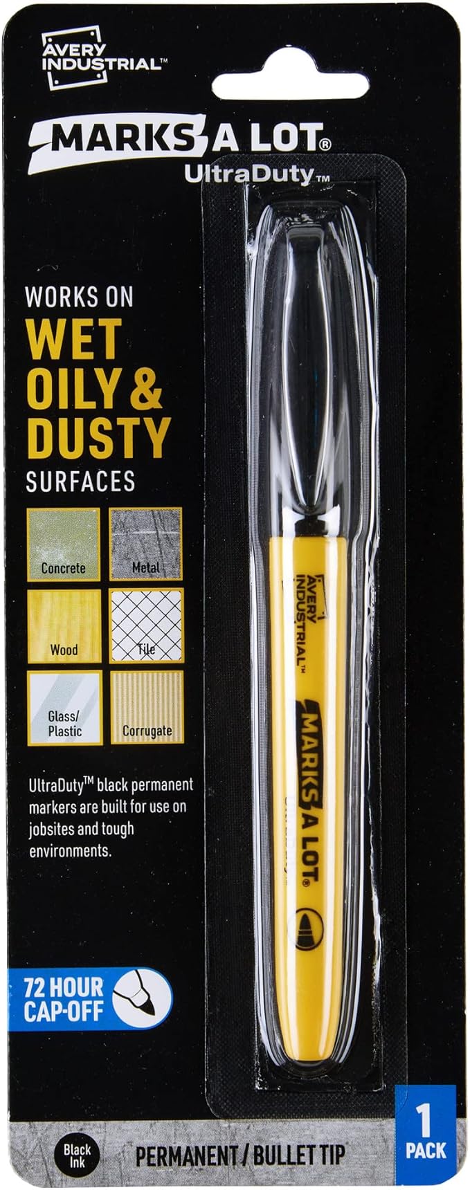 Avery Marks A Lot UltraDuty Permanent Markers, Bullet Tip, Water Resistant, 1 Black Industrial Marker (29843)
