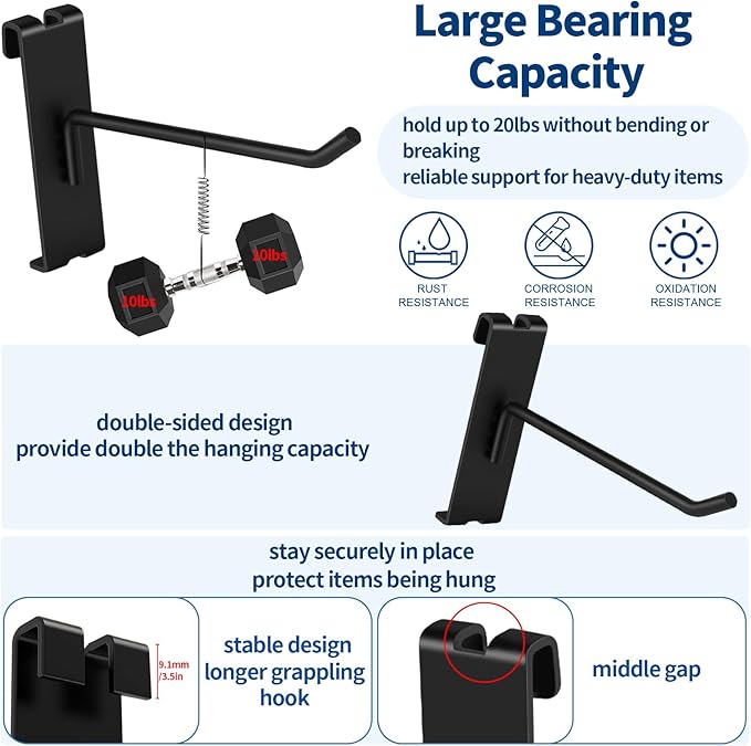 20Pcs Gridwall Hooks, Metal Grid Panel Hanging Peg Hooks, Grid Wall Accessory for Clothes Storage, Home Organization, Retail Display (Black, 6"/15Cm)