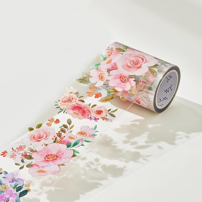 WT Floral PET Tape for Scrapbook Junk Bullet Journaling Supplies, Colored Masking Decorative Tape for Bible Study and Craft Supplies, Width 6cm, Length 5 M(Flower Corridor Wide PET Tape, One Roll)