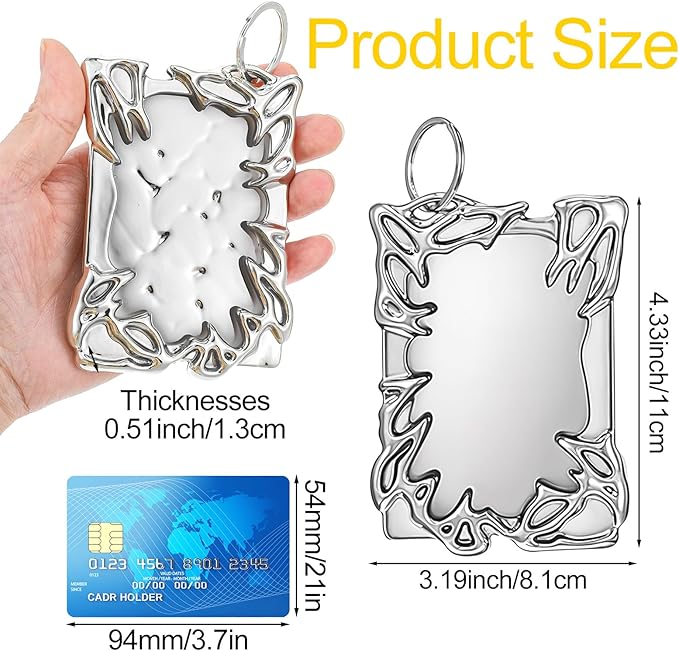 Electroplate Plastics Frame Photocard Holder Keychain Silver Plating Irregular Card Holder Keychain ID Badge Holders Photo Display Holders for Student Case Stationery Office Supplies