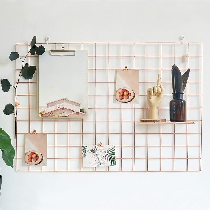 GBYAN Wall Grid 2 Pack Wire Photo Grid Panels Metal Picture Rack Wall Organizer for Memo, Photo Display, 25.6" x17.7 Each Grid Panel