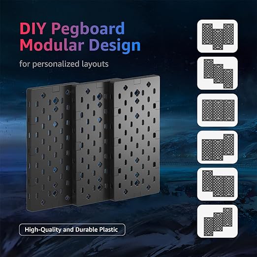 PEGZONE Modular Headphone and Controller Holder for Game, Clamp-on Pegboard, Rotatable Controller Stand with Cable Hooks, Gaming Accessory for Xbox PS5 PS4 Nintendo Switch, 3Pcs Pegboard, Black