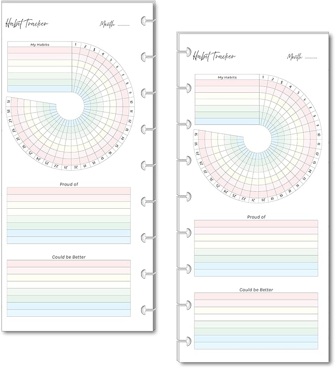Color Habit Tracker Inserts for 9-Disc Skinny Happy Planners Resolution Tracker, Habit Log, Habit Planner Fits Happy Planners (9-Disc Skinny)