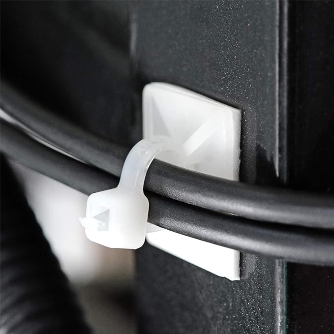 3/4" 3M Back-Glue Self Adhesive White Strong Cable Zip Tie Mounts 100pcs with 8" Ties, Screws, Outdoor Sticky Wire Fasteners Cable Clips Management Anchors Organizer Holders Squares (Pack of 2)
