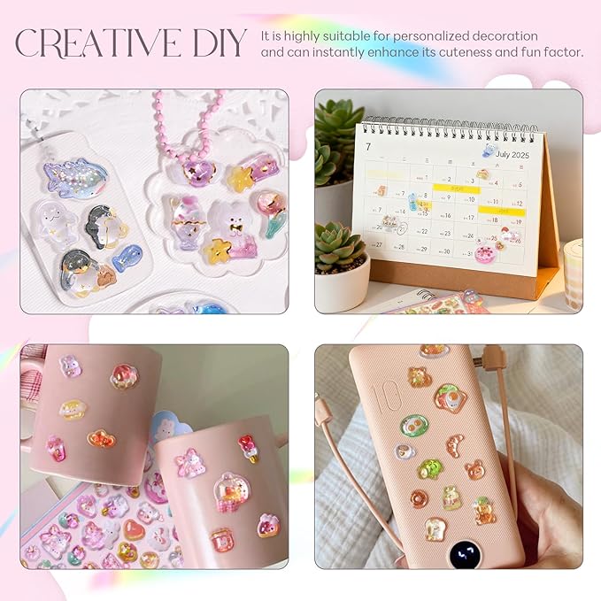 3D Cute Cartoon Blue Puff Stickers - Kawaii Rabbit Love Heart Mini Puffy Stickers Reusable Resin Decorative Decals for Scrapbooks Planner Journals Laptops Phone Case Decor