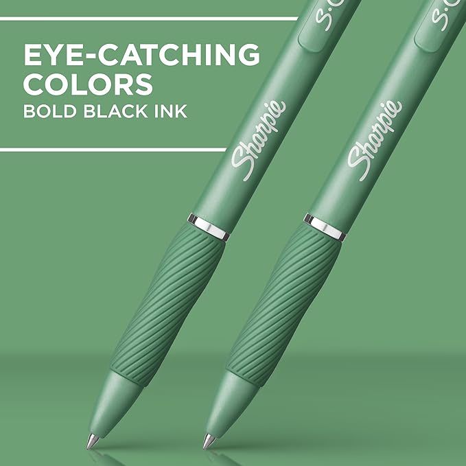 Sharpie S-Gel, Gel Pens, Medium Point, Black Ink | 0.7mm | Green Barrel | 8 Pens Total