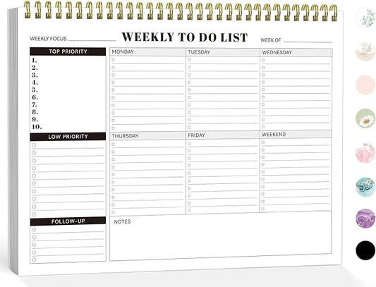 Forvencer Weekly To Do List Notepad with 52 Undated Sheets, 8.5" X 11" Undated Weekly Planner Notepad for Tasks & Goal Planning, Desk Weekly Planner notepad for Office & School Teacher Supplies, Black