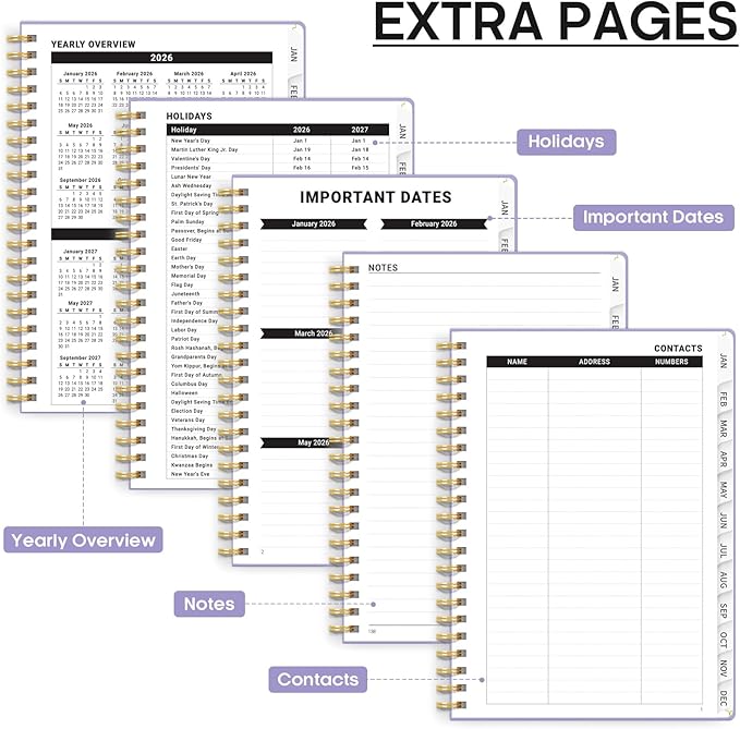 2026 Planner, Weekly and Monthly Calendar Planner, January 2026 - December 2026, Hardcover 2026 Calendar Book with Tabs For Women & Men, Inner Pocket, Spiral Bound, Perfect for Office Home School Supplies - A4 (8.5" x 11"), Purple