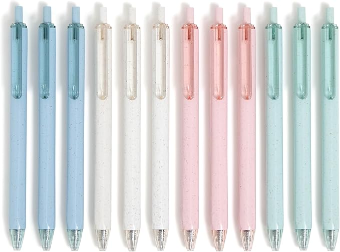 U Brands U-Eco Recycled Gel Click Pens, Set of 12, Pastel Speckle, Medium (0.7 mm) Point, Black Ink