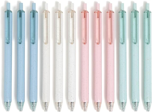 U Brands U-Eco Recycled Gel Click Pens, Set of 12, Pastel Speckle, Medium (0.7 mm) Point, Black Ink