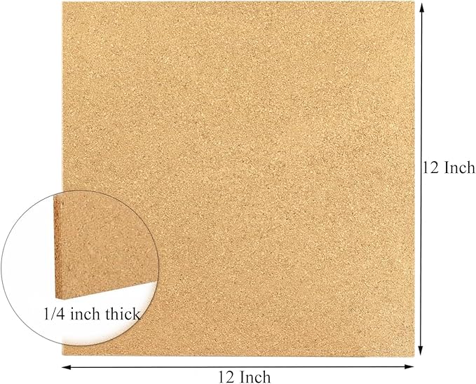 Cork Square Board for Walls, 4 Packs 12"x12" 1/4" Thick Cork Bulletin Board Self Adhesive Cork Board Tiles with 50 Pushpins for Home Office Kitchen School (4, 12 * 12 inch)