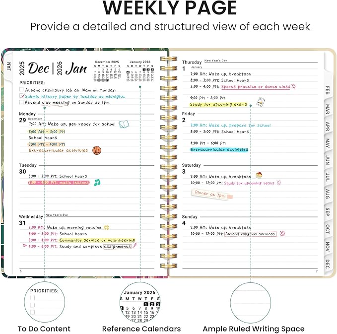 2026 Planner, Aesthetic Weekly and Monthly Planner for Women, Jan 2026 to Dec 2026, Hardcover 2026 Calendar Book with Monthly Tabs, Inner Pocket, Perfect for Office Home School - A5 (6.3" x 8.5"), Monstera