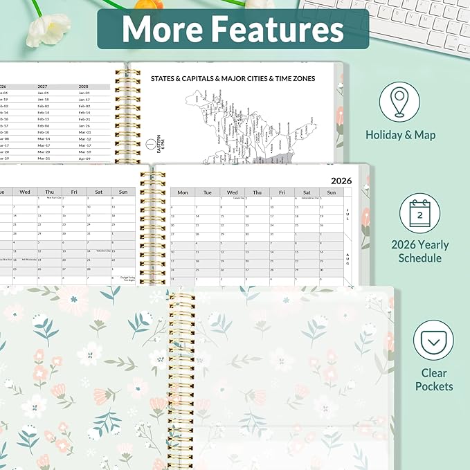 SUNEE 2026 Appointment Book, Quarter-Hourly, Weekly & Monthly - from January 2026 - December 2026, 8.5"x11" Weekly Planner, Flexible Cover, Note Pages, Pockets, Bookmark, Spiral Binding,