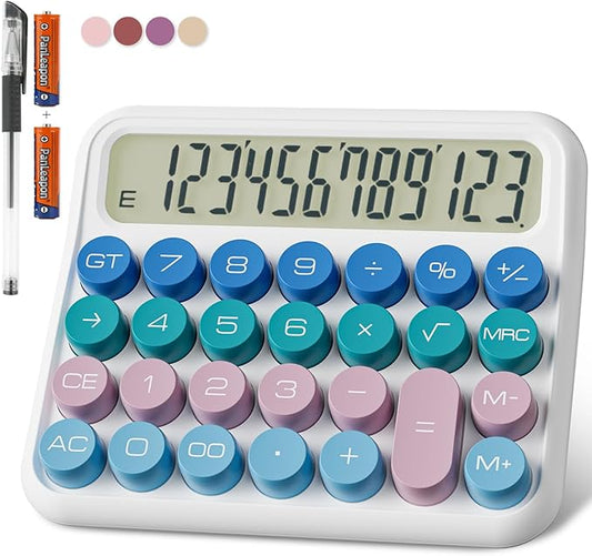DECKLIT Battery Desk Calculator - 12 Digit Extra Large 5-Inch LCD Display, Big Buttons Easy to Press, 15Tilt Screen for Kids (Colourful)