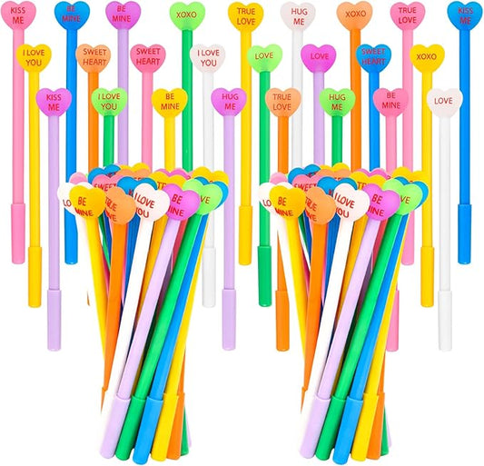 LiYiQ 50 Pcs Valentine's Day Conversation Gel Ink Pen Fun Pens Bulk Kawaii Be Mine Kiss Me Love Conversation Cute Pens for Office Home Student Present