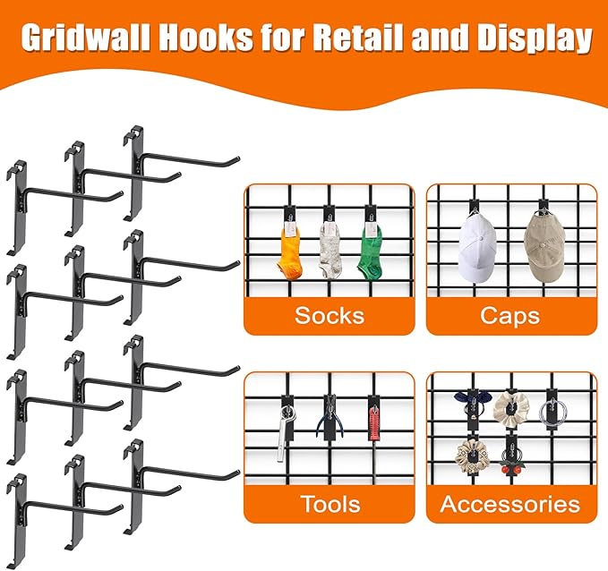 35 Pcs Gridwall Hooks, 4 Inch Metal Grid Hooks for Retail Garage Workspace Home Organization, Grid Wall Panels Accessories, Display Hooks Hangers for Clothes Painting Photography Canvas