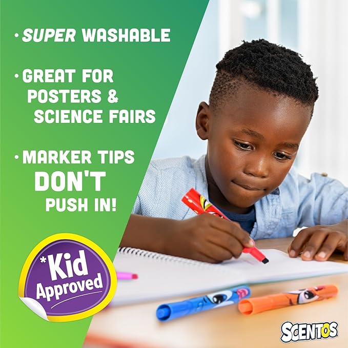 Scentos Fruit Scented Chisel Tip Markers, 24 Pack, Kid Approved, Super Washable, for Posters and Science Fairs, Assorted Colors