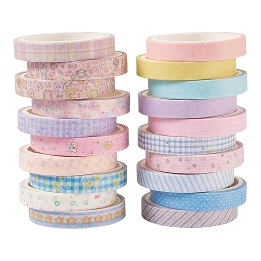 20 Rolls Washi Scrapbook Tape 7mm Pastel Decorative Bible Tape Set Floral Tape Pack Pink Aesthetic Colored Tape Rolls Stickers for Crafts DIY Scrapbook Study Journaling Planner Supplies