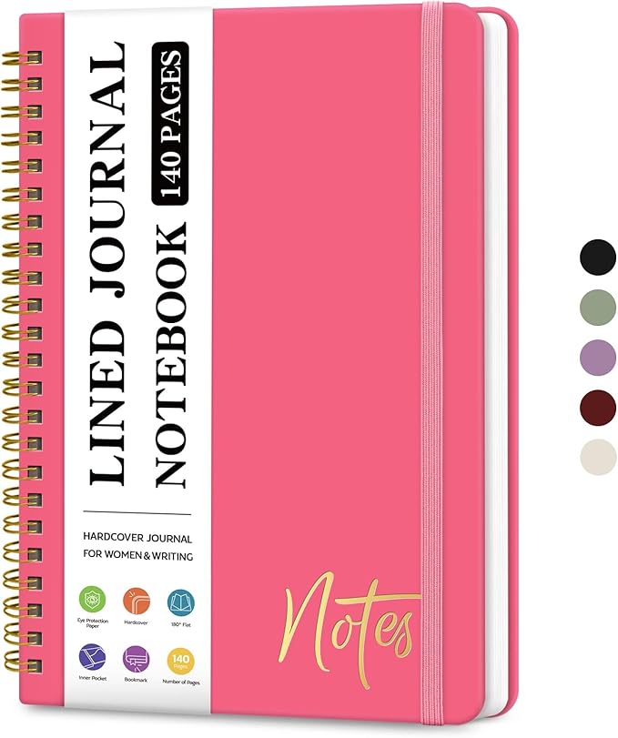 Lined Spiral Journal Notebook for Women, A5 College Ruled Journals for Writing, Hardcover Notebooks for Work, Note taking and Office School Supplies,140 Pages - Peach Pink