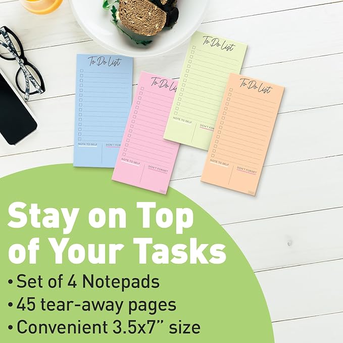 S&O Colorful Magnetic To Do List for Refrigerator - 4 Pack Magnetic Notepads for Refrigerator - Fridge sheets with Magnet - Adhesive Sheet Pads for Freezer- Grocery List Notepads - 3.5x7”, 45 Page