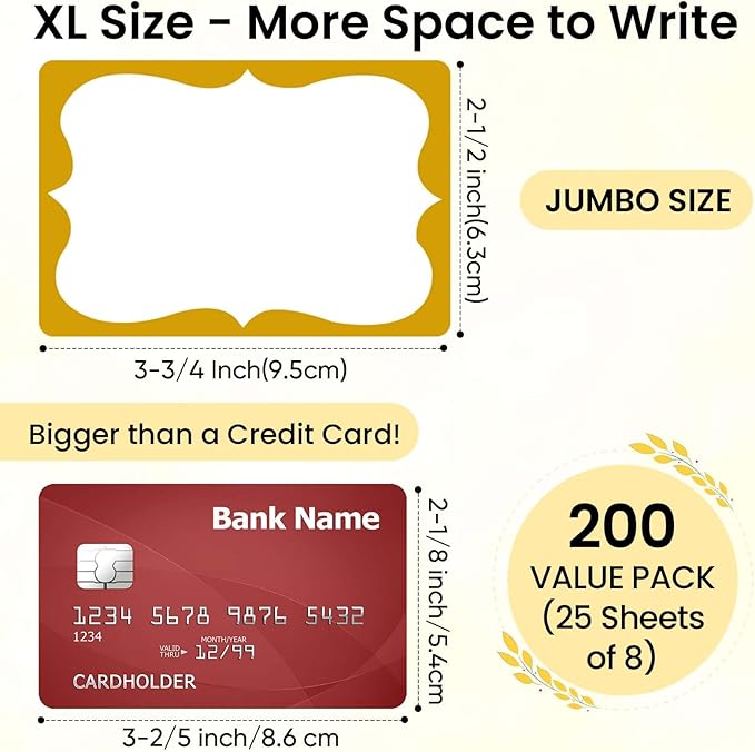 2-1/2"x 3-3/4" Large Gold Name Tag Stickers, 200 Pcs Blank Nametags Stickers, Adhesive Name Tags Sticker with Gold Border Name Badges Labels for School, Office, Home, Party, Conferences, New Year