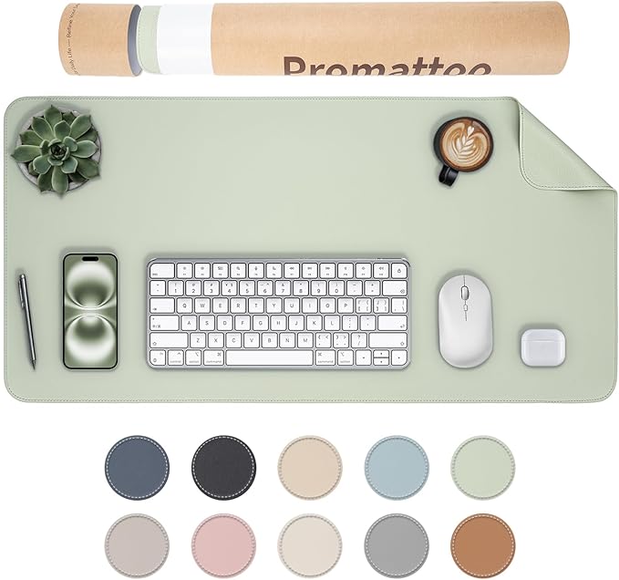 Oversized Non-Slip Desk Pad Protector with Premium Gift Box – Vegan Leather Waterproof Laptop Mat for Keyboard & Mouse, Grips Desk Firmly – Large Office Pad– Matcha Green