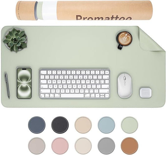 Oversized Non-Slip Desk Pad Protector with Premium Gift Box – Vegan Leather Waterproof Laptop Mat for Keyboard & Mouse, Grips Desk Firmly – Large Office Pad– Matcha Green