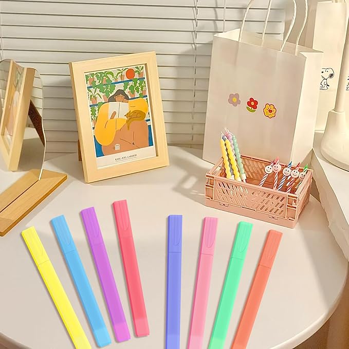 Aesthetic Cute Pastel Highlighters Set, 8 Pcs Bible Highlighter, Highlighter Assorted Colors, Bible Highlighters and Pens No Bleed, Chisel Tip, Candy Colors, No Bleed Bibles Assorted Colors