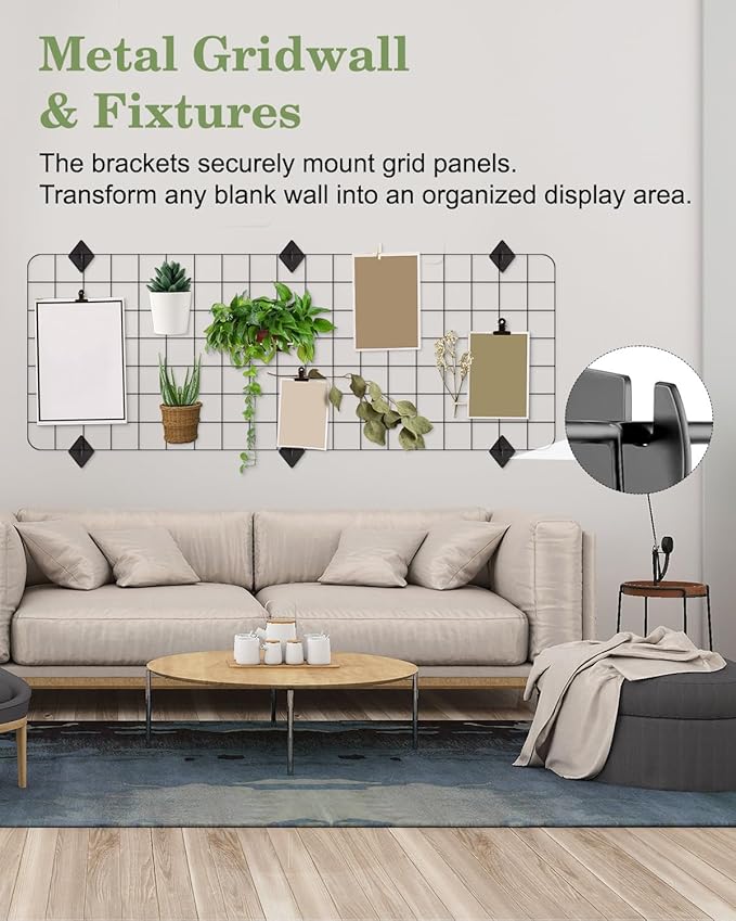 Gridwall Mount Brackets Black, 12 Pcs Grid Wall Accessory for Wall Grid Panels, Perfect for Clothing Stores, Retail Displays, Home, Wall Organization
