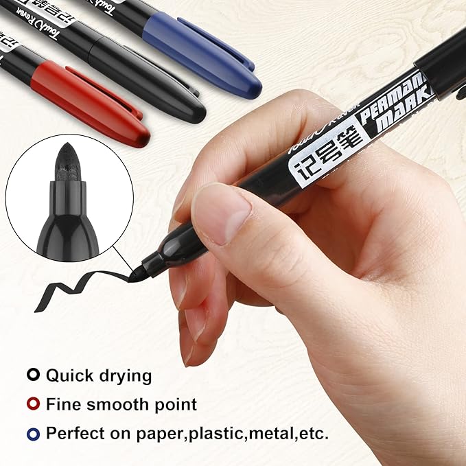Thenshop 300 Pack Permanent Markers Bulk Back to School First Day of School Gifts Fine Point Waterproof Marker Works on Plastic, Wood, Stone, Metal, Glass for Office Classroom(Black, Red, Blue)