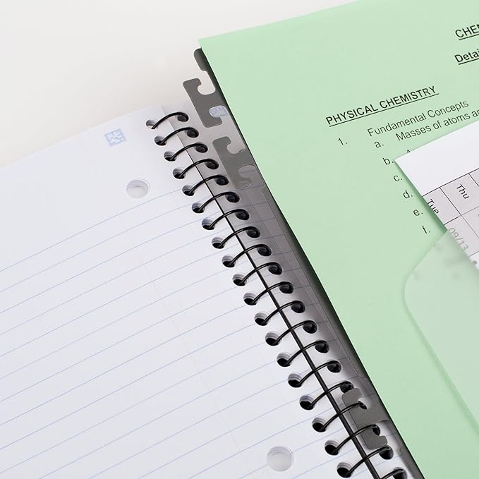 Five Star Advance Spiral Notebook + Study App, 5 Subject, College Ruled Paper, 8-1/2" x 11", 200 Sheets, Spiral Guard, Movable Tabbed Dividers, Seaglass Green (73148) (Pack of 6)
