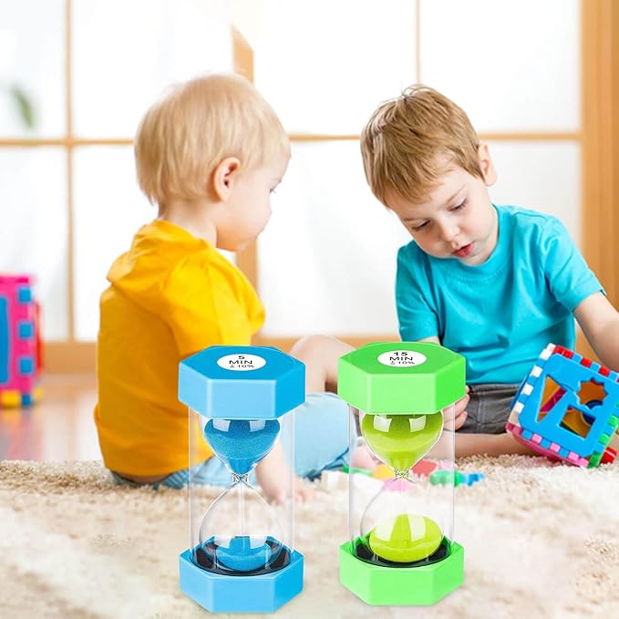SuLiao Hourglass Sand Timer for Kids,Plastic Sand Clock 5/15 Minutes Set,Large Blue Green Sand Watch 5&15Min,Reloj de Arena Niños,Colorful Hour Glass Sandglass Timer for Classroom,Games,Kitchen,Decor