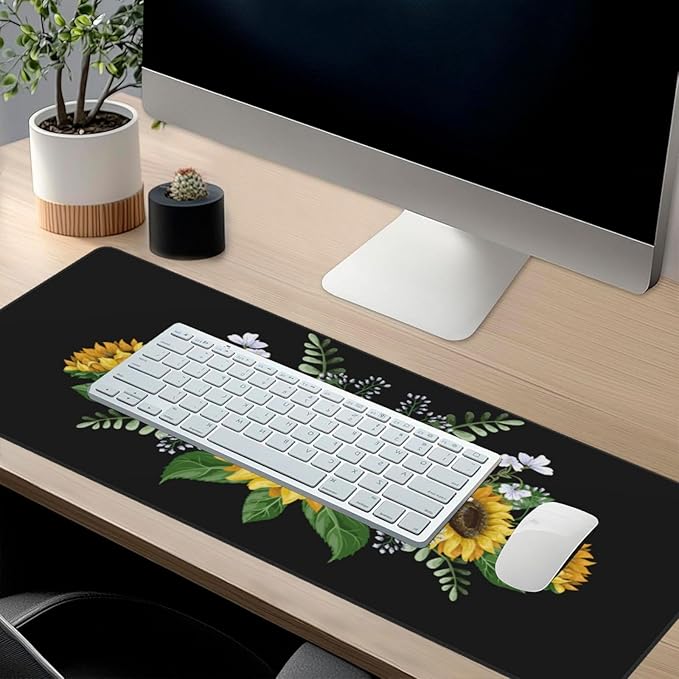 Extra Large Mouse Pads Sunflowers Wild Flowers XXL Extended Mousepad with Stitched Edges Non-Slip Rubber Base Computer Keyboard Pad Desk Mat for Home Office Desk Decor, 35.4" X 15.7"