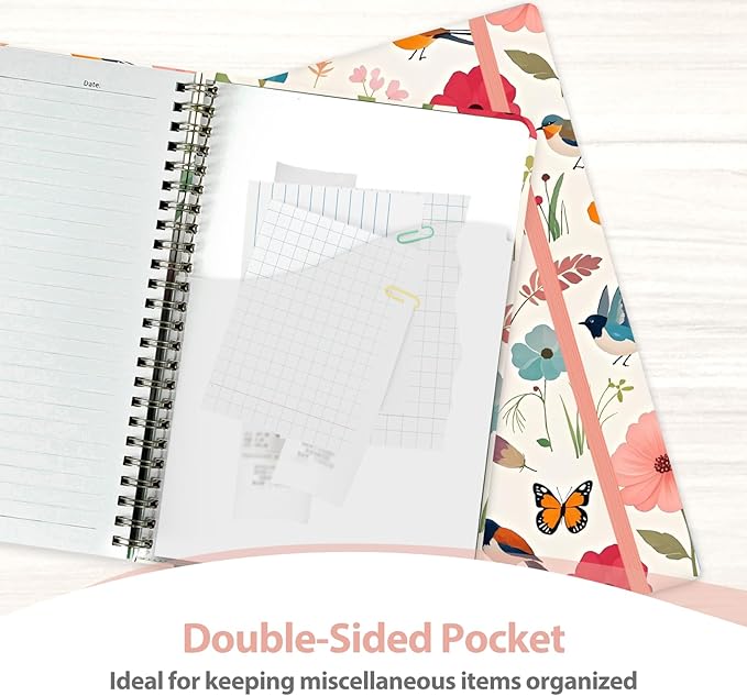 VALOME Journaling Notebooks, A5 Lined Spiral Notebook for Women & Men, 146 Pages College Ruled Hardcover Note Book for Work, Note Taking, Journaling, School, Writing (Flower-A)