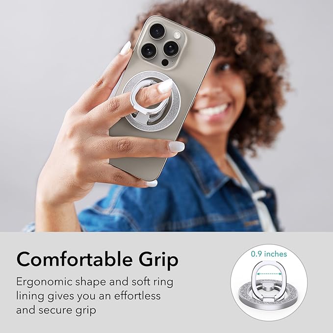 ESR Magnetic Phone Ring Holder, Compatible with MagSafe Ring Holder, Magnetic Phone Grip with Adjustable Stand, Compatible with MagSafe Phone Grip, for iPhone 16/15/14/13/12, S25, Rhinestone Silver