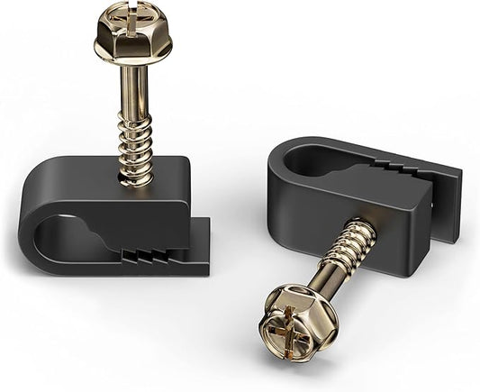 THE CIMPLE CO Wire Clips, Single Cable Wall Clip, Coaxial, Cat6, Electrical Wire, Ethernet, 1/4 in (6 mm) Screw Fastener, 10 Pack, Black